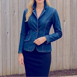 Y2K Coffee Shop Womens cotton Denim Blazer dark wash seamed flattering western M